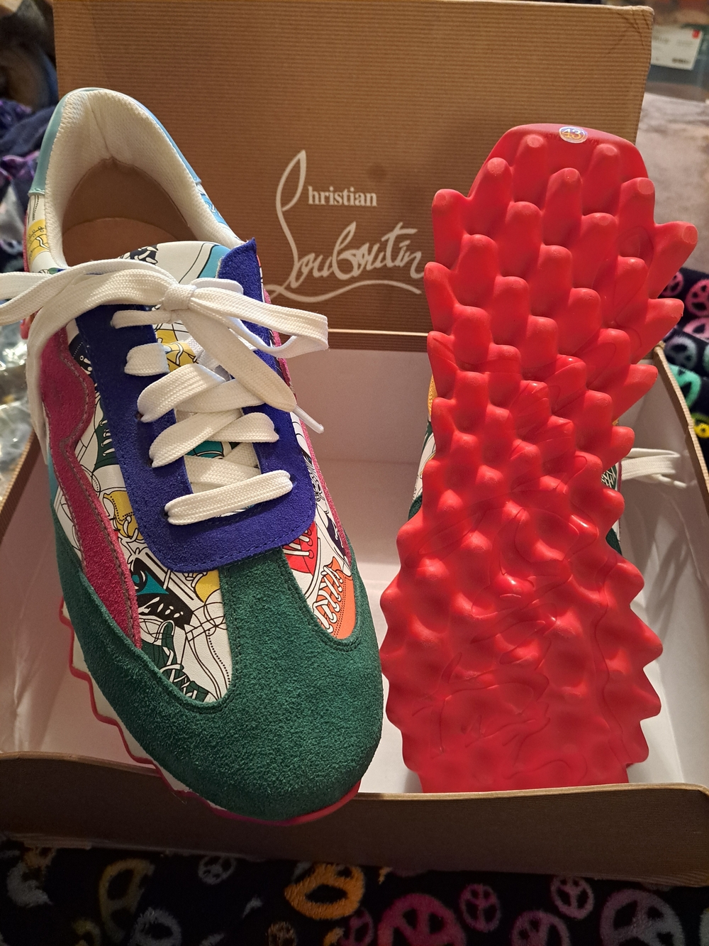 Christian Louboutin Women  Multicolor Suede & Canvas Sneakers with Red Sole